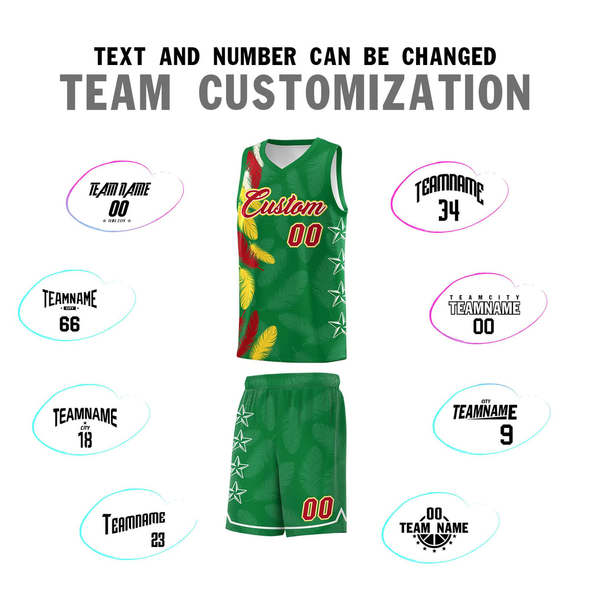 Custom Youth Basketball Jersey Kelly Green Red Feather Series Sports Uniform