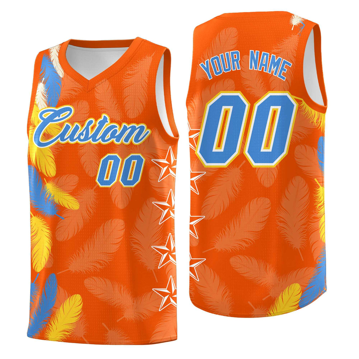Custom Youth Basketball Jersey Orange Powder Blue Feather Series Sports Uniform