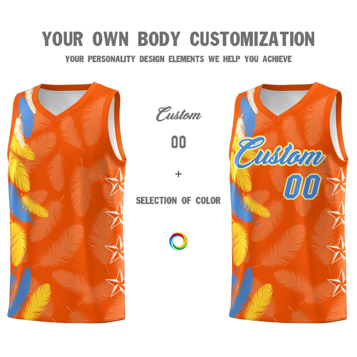 Custom Youth Basketball Jersey Orange Powder Blue Feather Series Sports Uniform