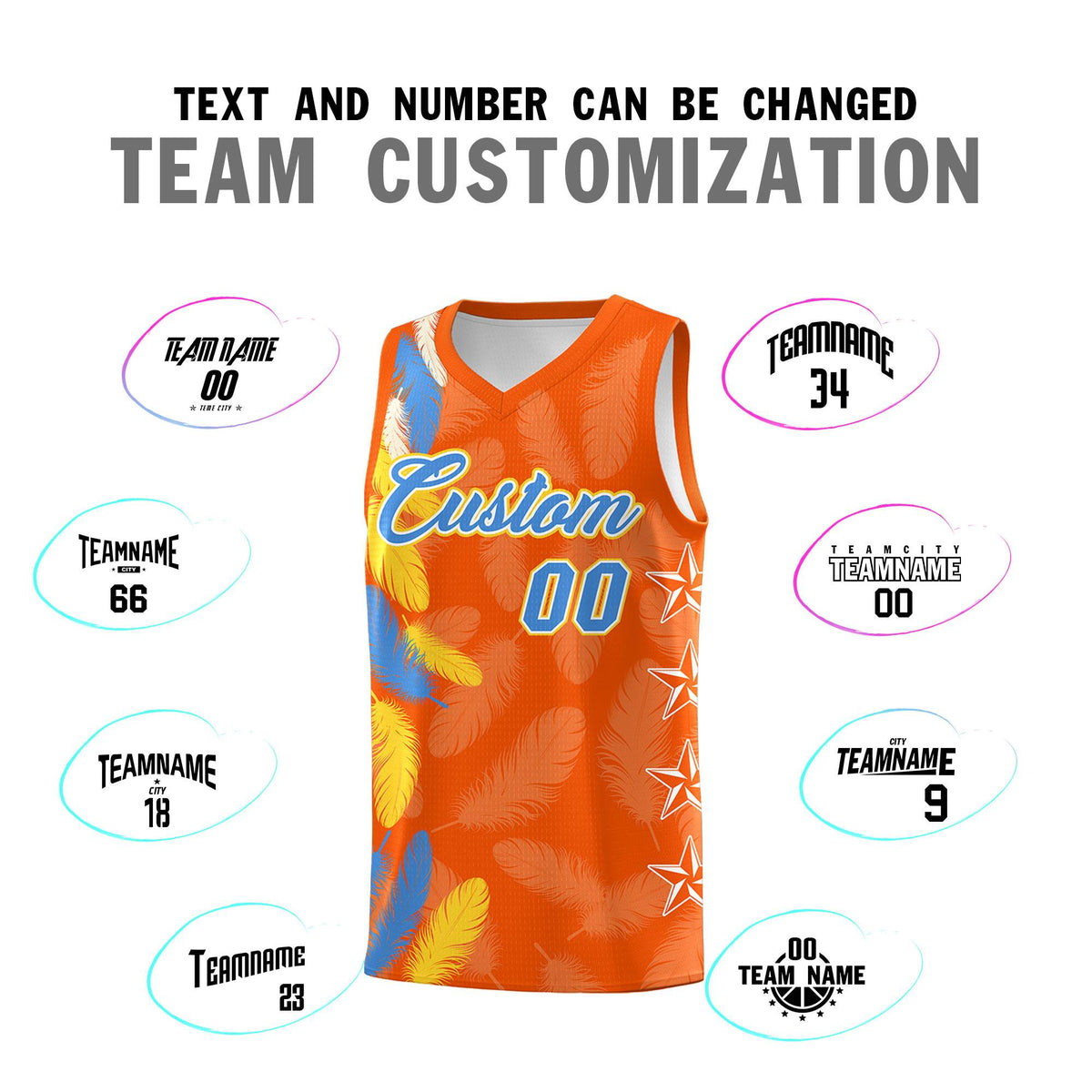 Custom Youth Basketball Jersey Orange Powder Blue Feather Series Sports Uniform