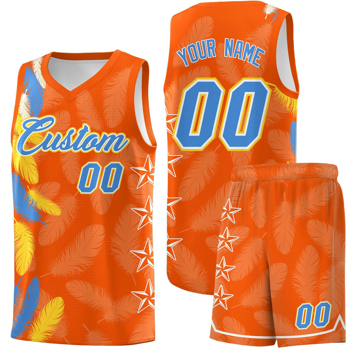 Custom Youth Basketball Jersey Orange Powder Blue Feather Series Sports Uniform