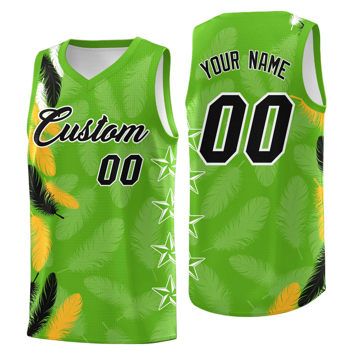 Custom Youth Basketball Jersey Neon Green Black Feather Series Sports Uniform