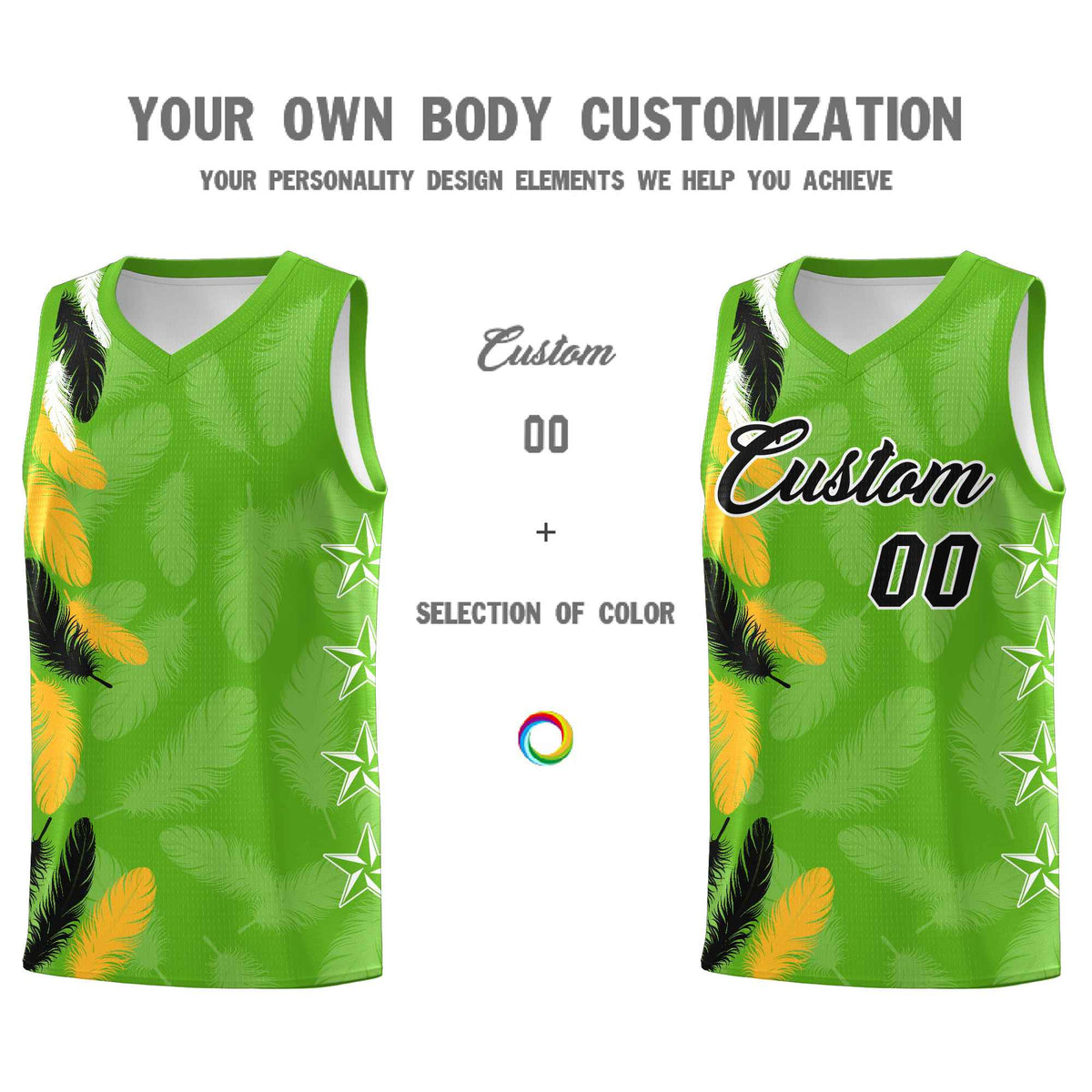 Custom Youth Basketball Jersey Neon Green Black Feather Series Sports Uniform
