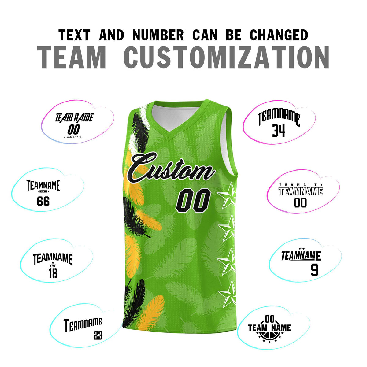 Custom Youth Basketball Jersey Neon Green Black Feather Series Sports Uniform