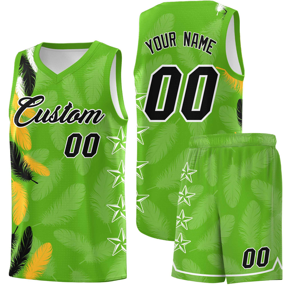 Custom Youth Basketball Jersey Neon Green Black Feather Series Sports Uniform