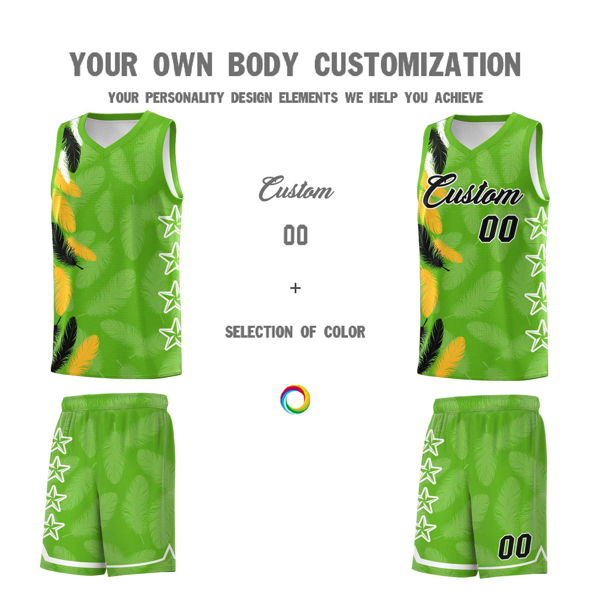 Custom Youth Basketball Jersey Neon Green Black Feather Series Sports Uniform