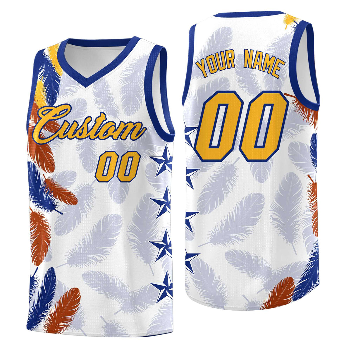 Custom Youth Basketball Jersey White Gold Feather Series Sports Uniform
