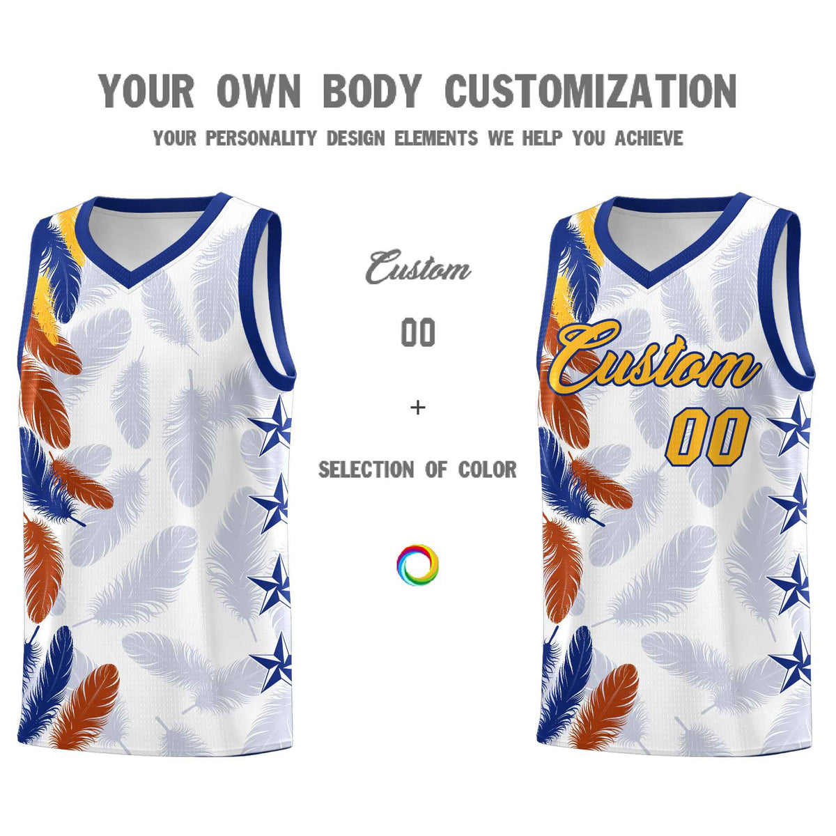 Custom Youth Basketball Jersey White Gold Feather Series Sports Uniform