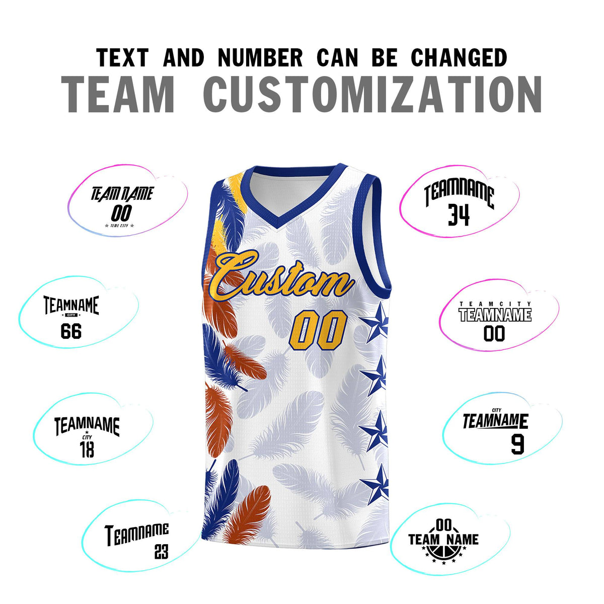 Custom Youth Basketball Jersey White Gold Feather Series Sports Uniform