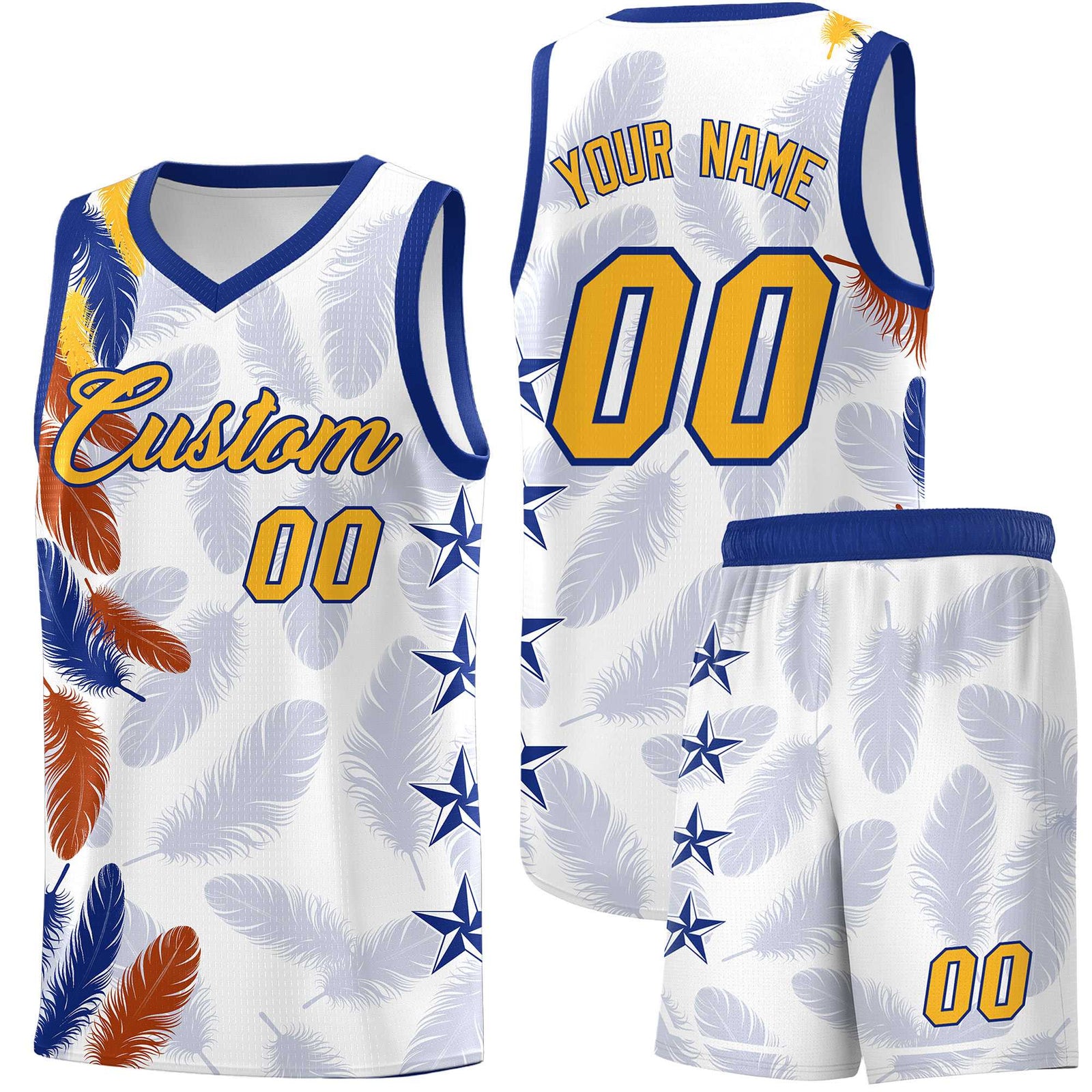 Custom Youth Basketball Jersey White Gold Feather Series Sports Uniform