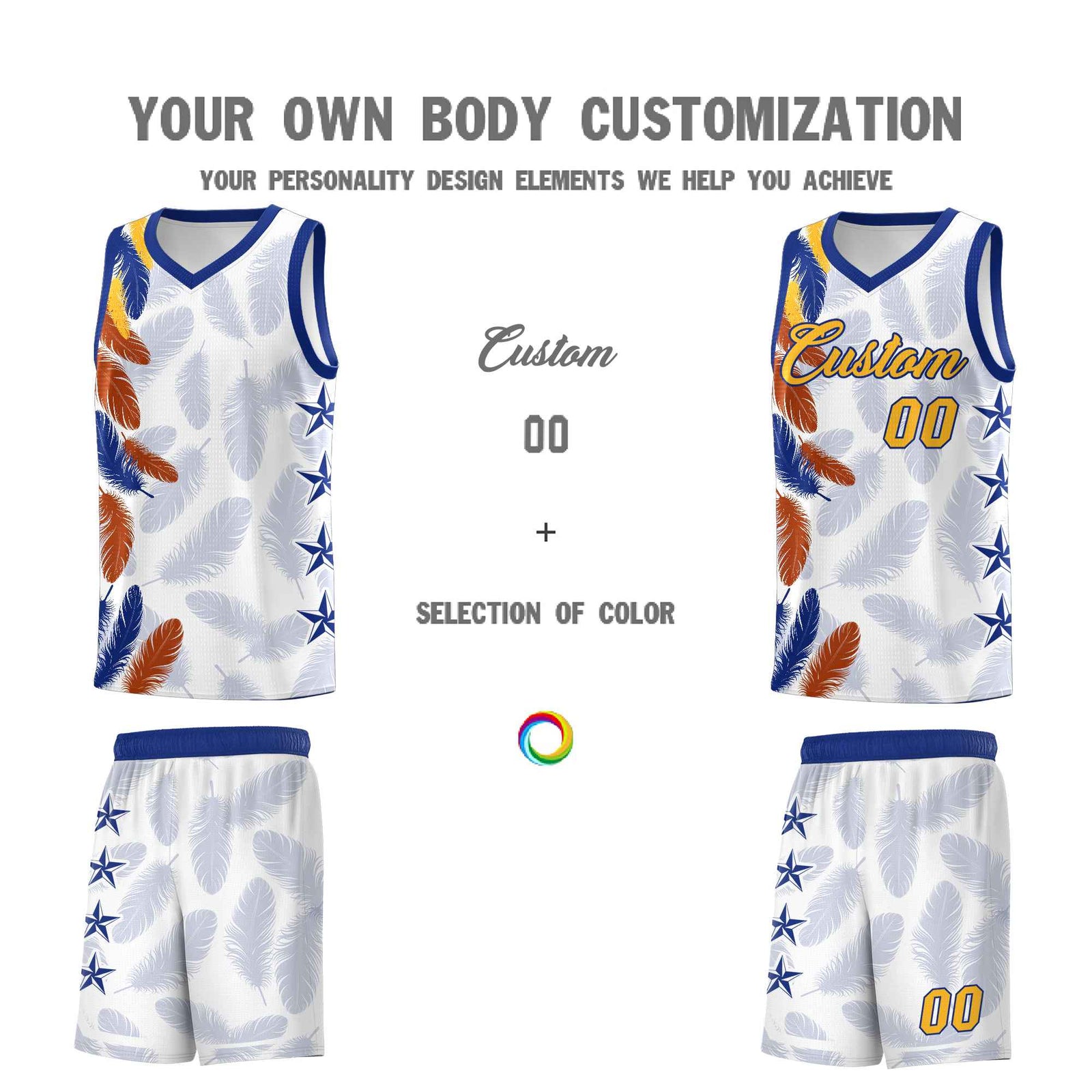 Custom Youth Basketball Jersey White Gold Feather Series Sports Uniform