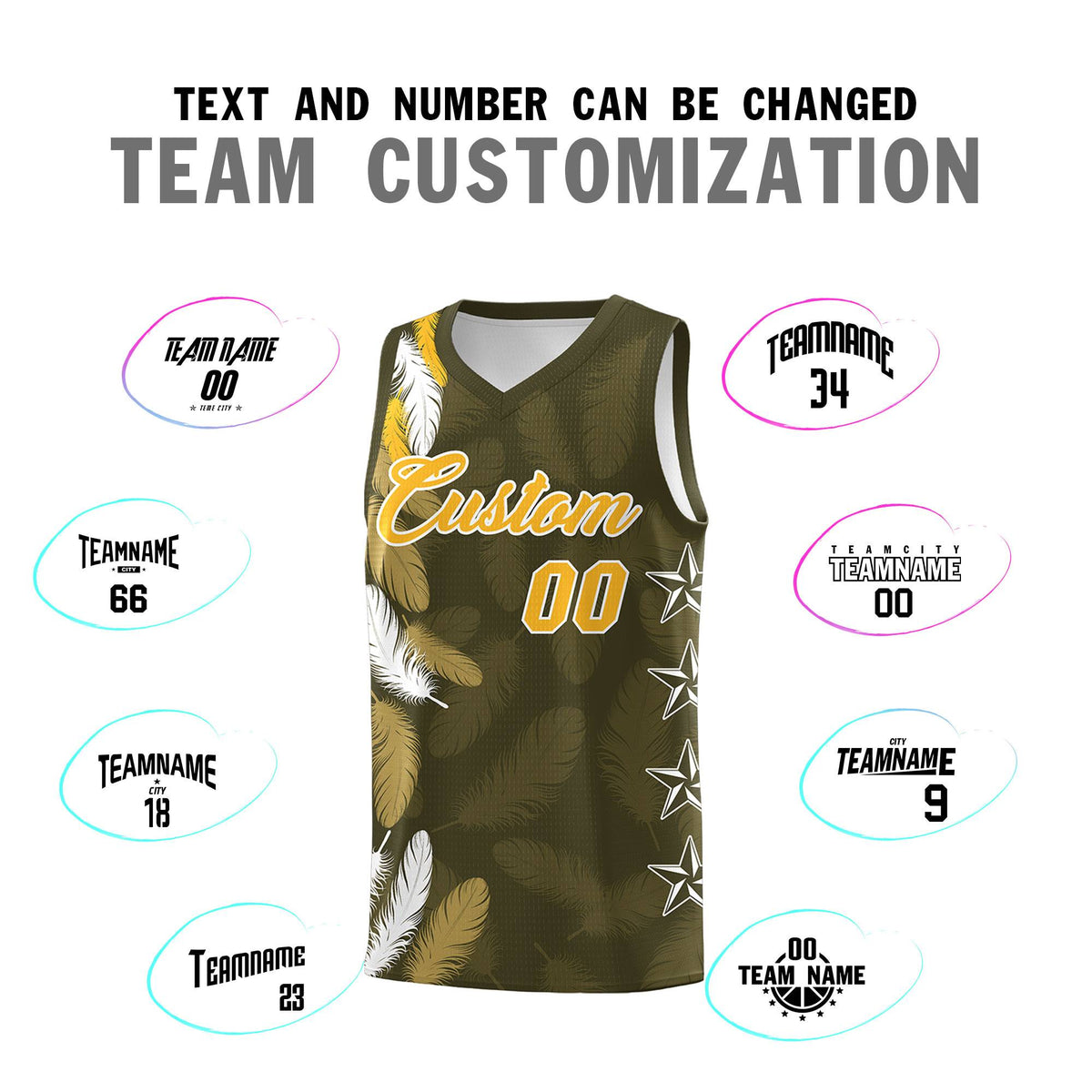 Custom Youth Basketball Jersey Olive Gold Feather Series Sports Uniform