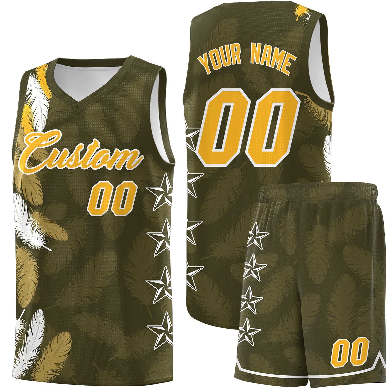 Custom Youth Basketball Jersey Olive Gold Feather Series Sports Uniform