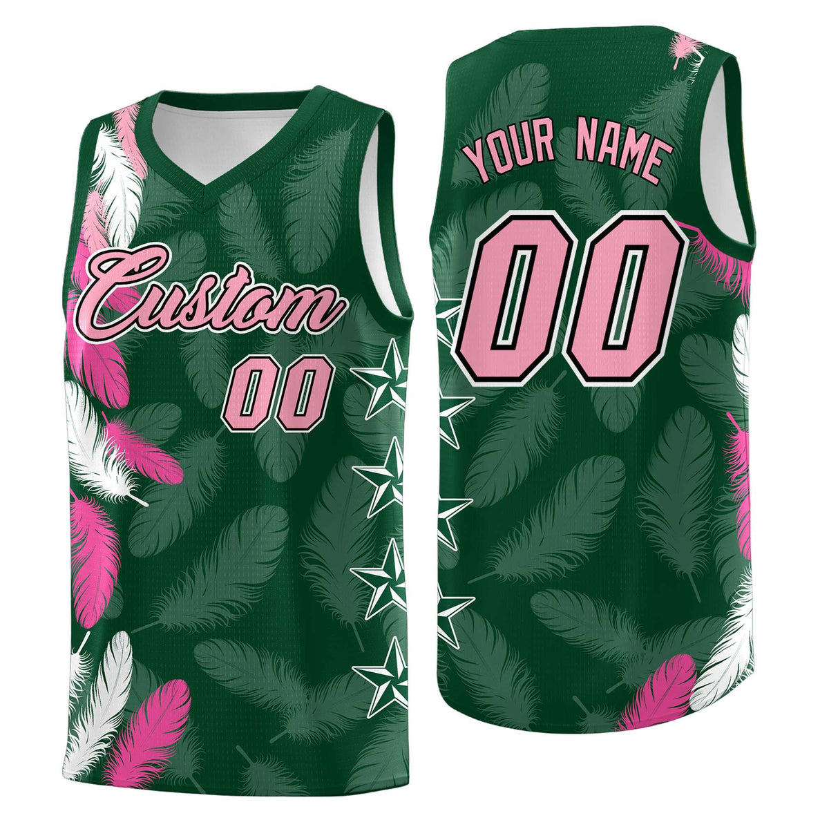 Custom Youth Basketball Jersey Green Light Pink Feather Series Sports Uniform
