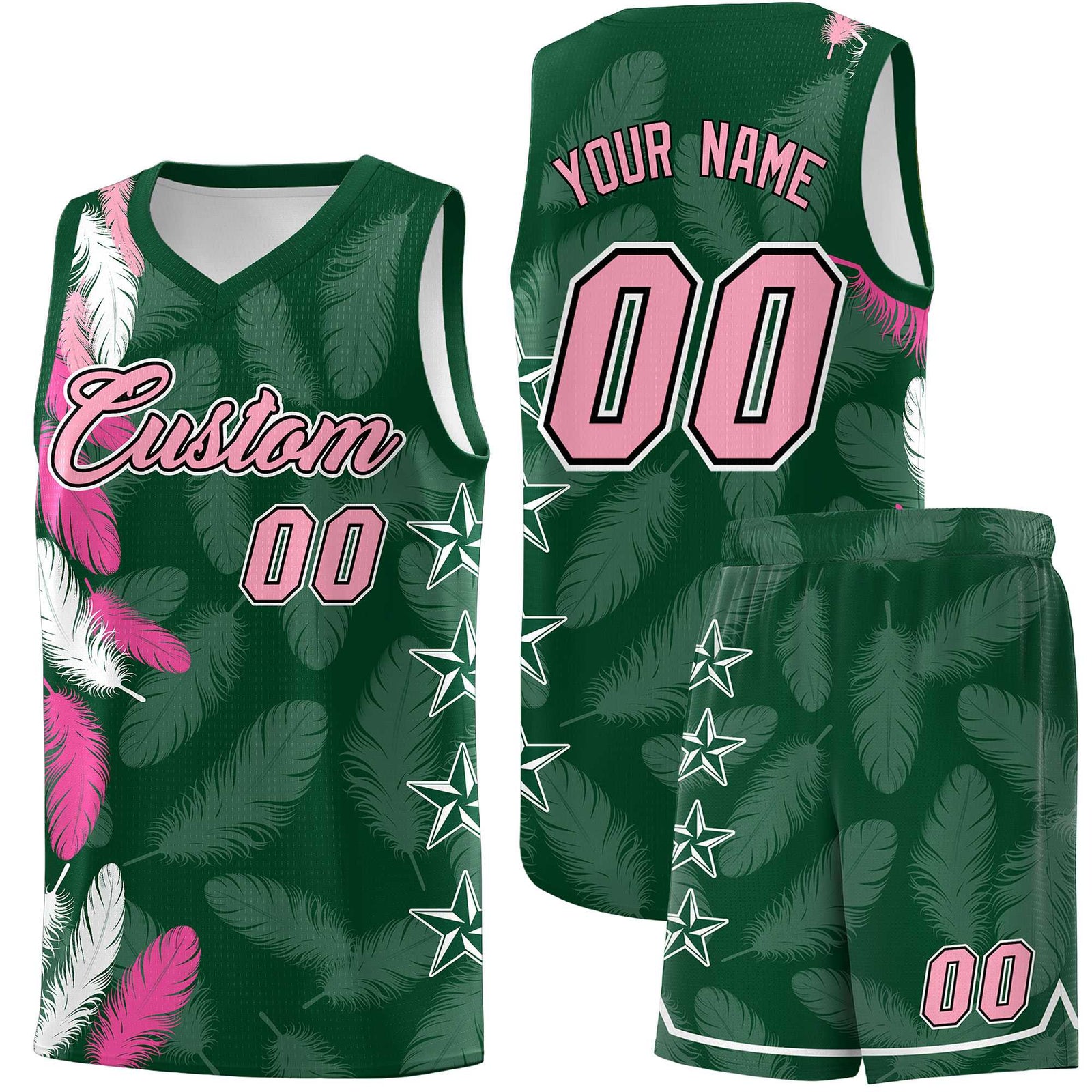Custom Youth Basketball Jersey Green Light Pink Feather Series Sports Uniform