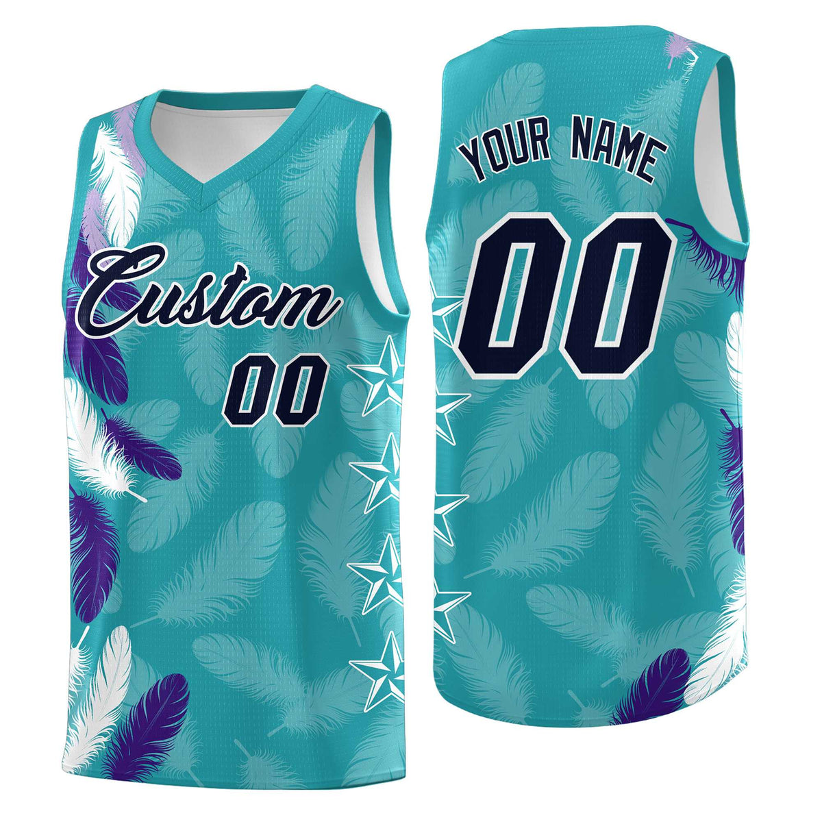 Custom Youth Basketball Jersey Aqua Navy Feather Series Sports Uniform