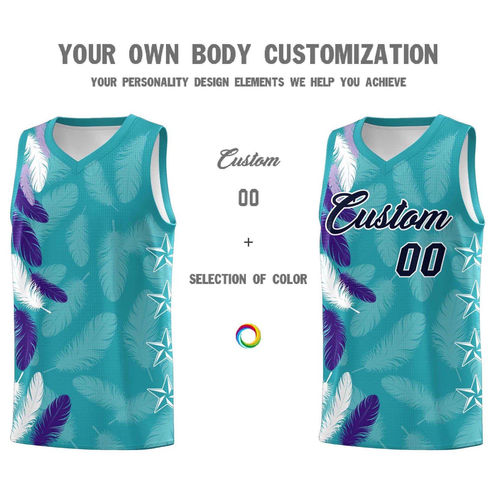 Custom Youth Basketball Jersey Aqua Navy Feather Series Sports Uniform
