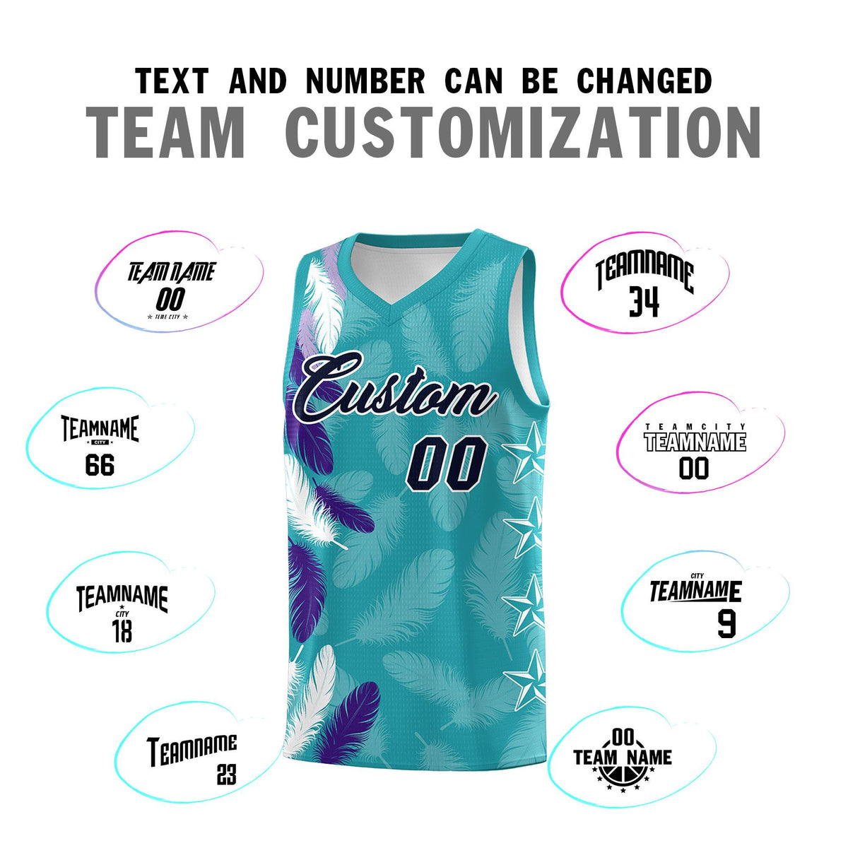 Custom Youth Basketball Jersey Aqua Navy Feather Series Sports Uniform