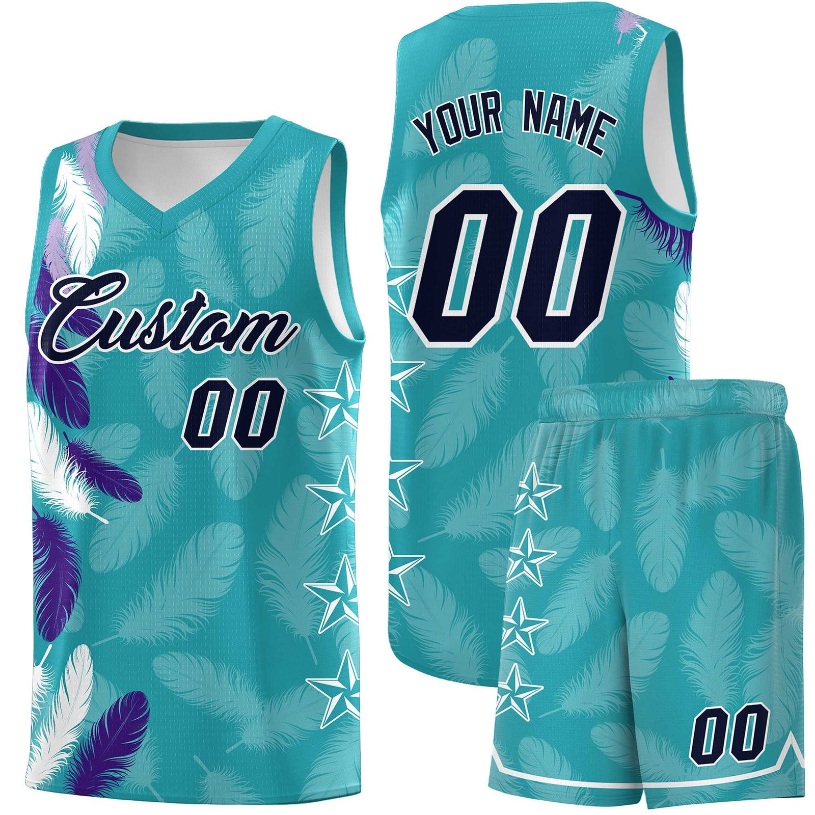 Custom Youth Basketball Jersey Aqua Navy Feather Series Sports Uniform