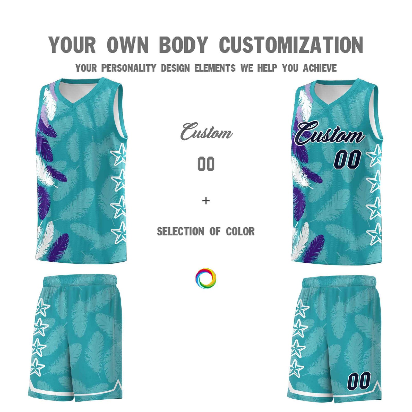 Custom Youth Basketball Jersey Aqua Navy Feather Series Sports Uniform