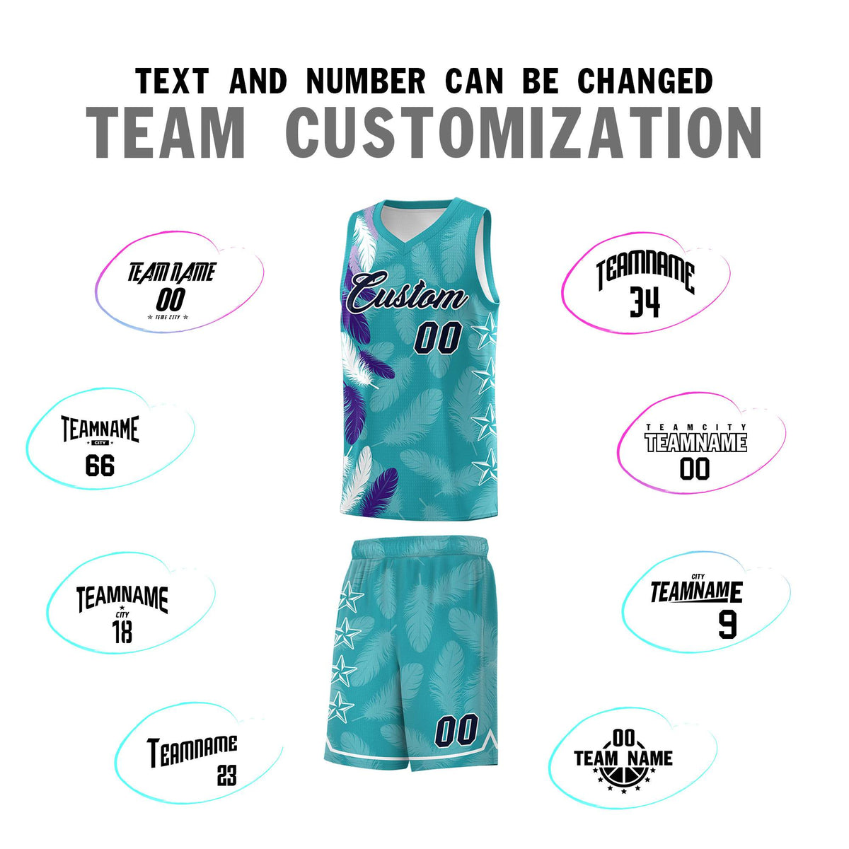 Custom Youth Basketball Jersey Aqua Navy Feather Series Sports Uniform
