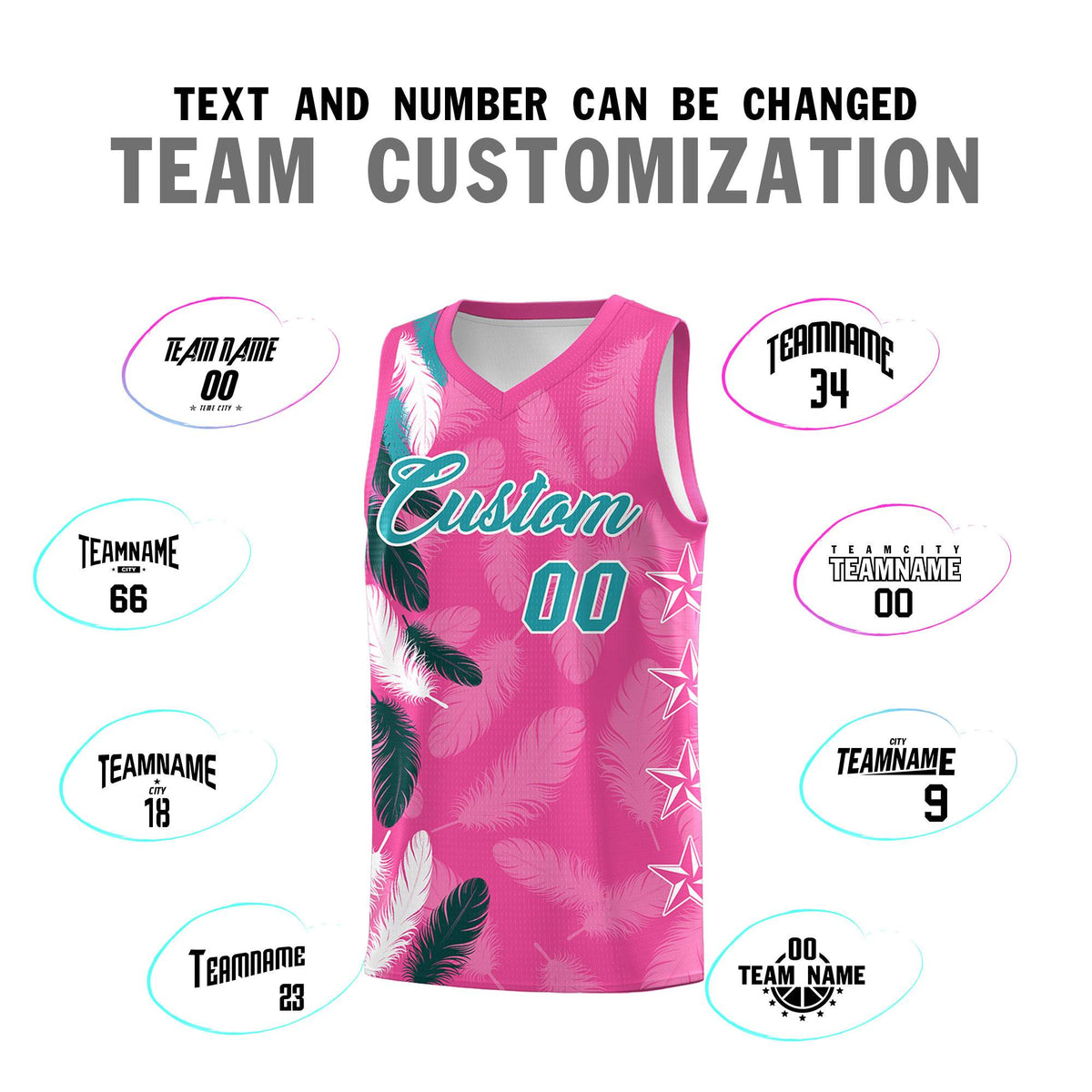 Custom Youth Basketball Jersey Pink Aqua Feather Series Sports Uniform