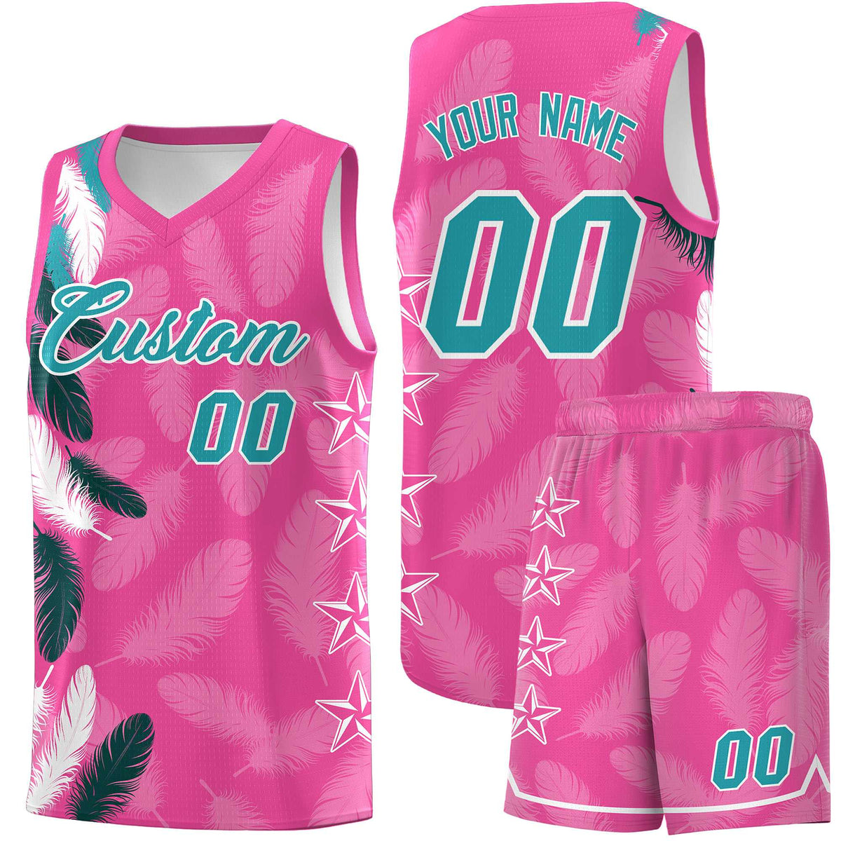 Custom Youth Basketball Jersey Pink Aqua Feather Series Sports Uniform