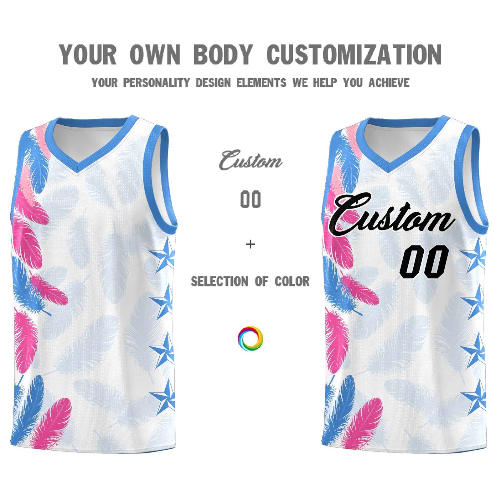 Custom Youth Basketball Jersey White Black Feather Series Sports Uniform