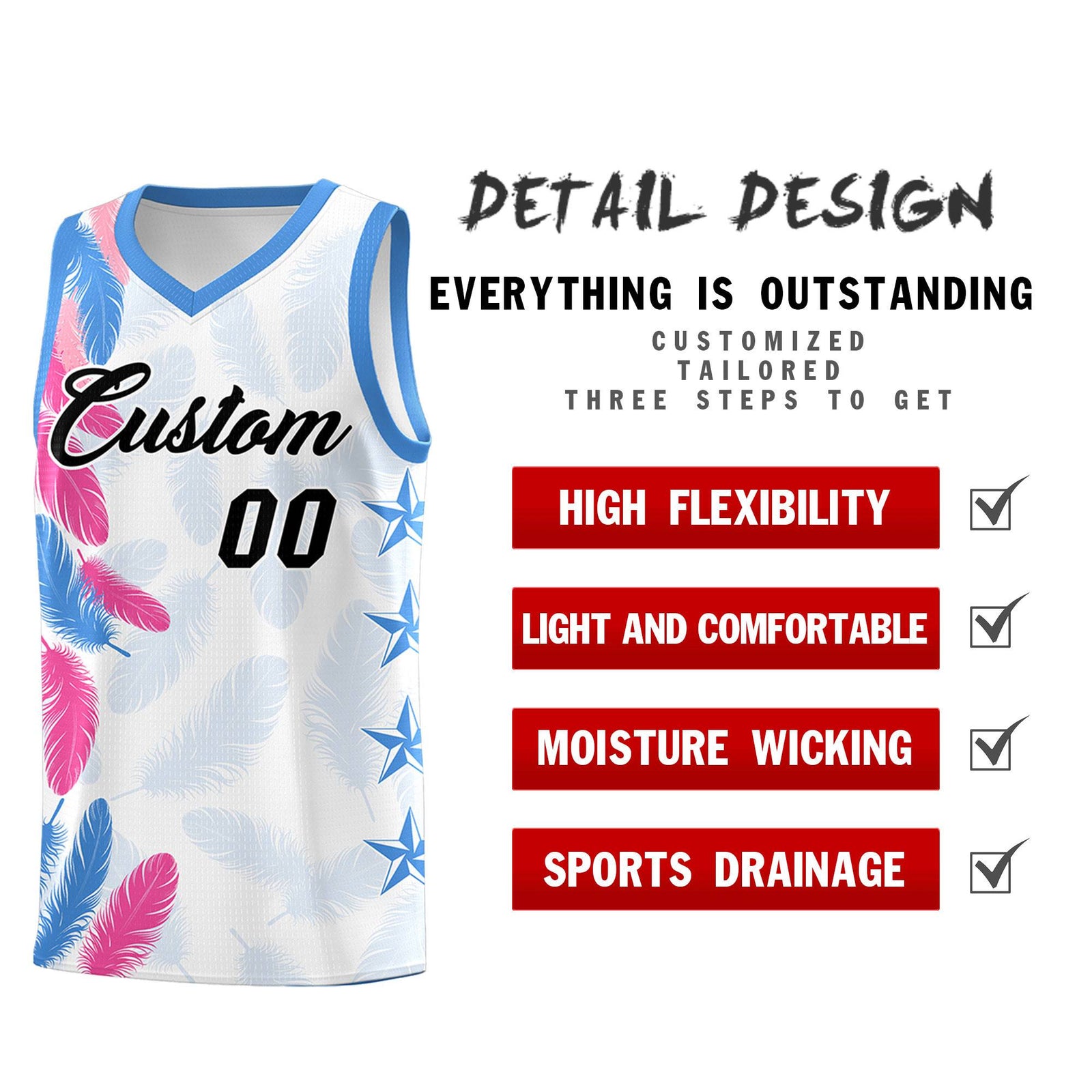 Custom Youth Basketball Jersey White Black Feather Series Sports Uniform
