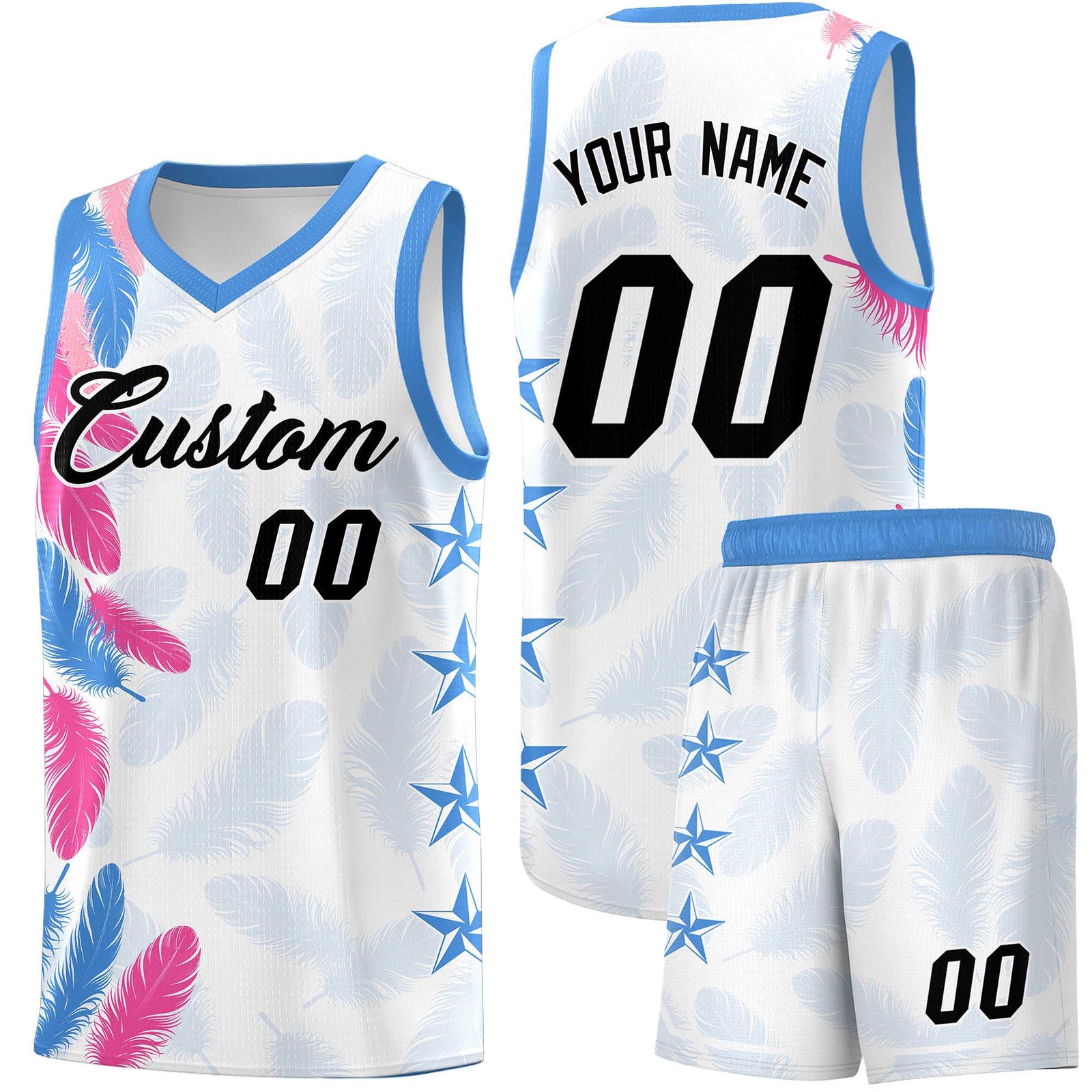 Custom Youth Basketball Jersey White Black Feather Series Sports Uniform