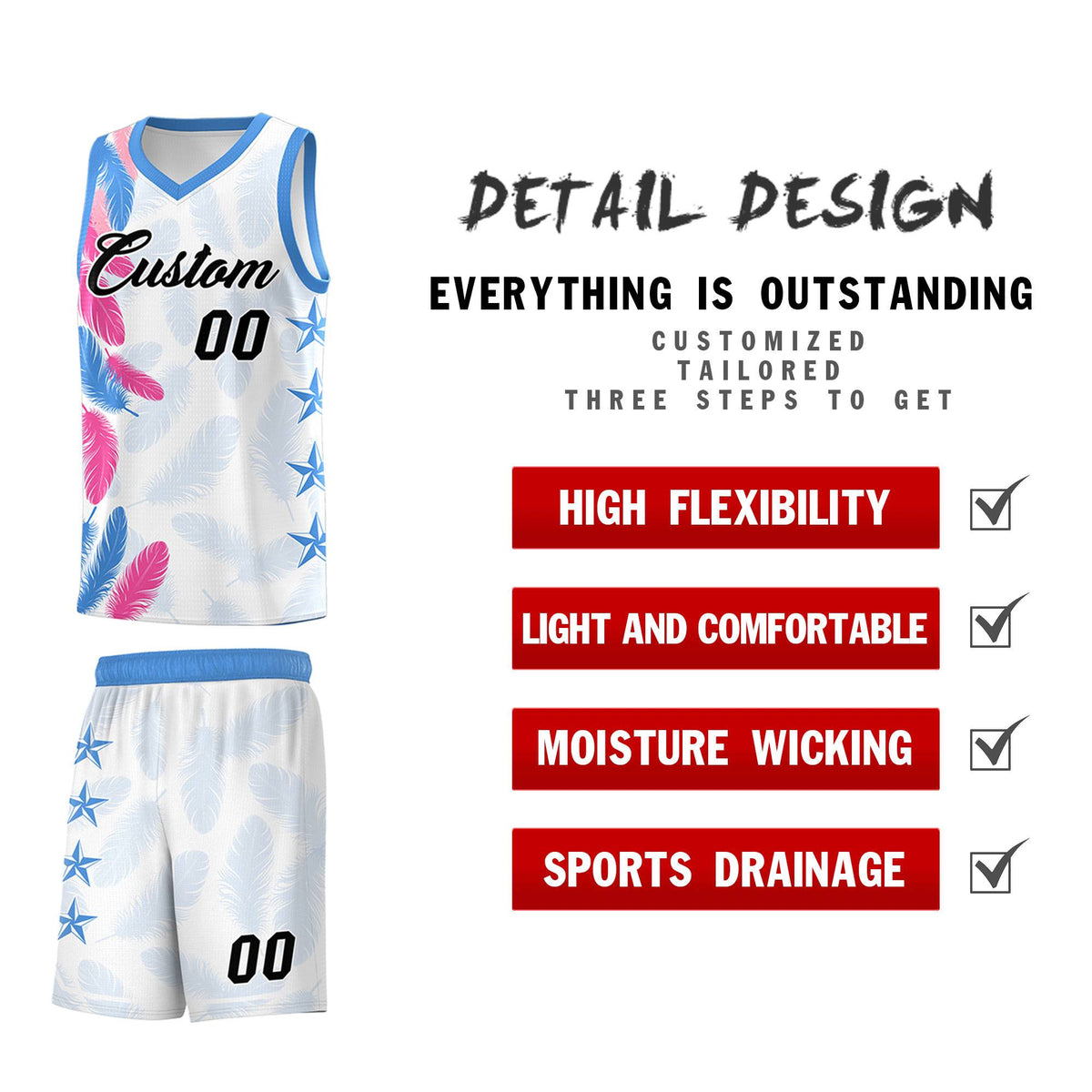 Custom Youth Basketball Jersey White Black Feather Series Sports Uniform