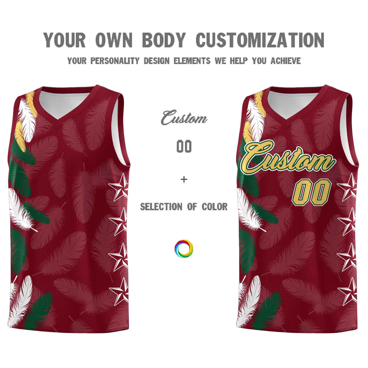 Custom Youth Basketball Jersey Crimson Old Gold Feather Series Sports Uniform