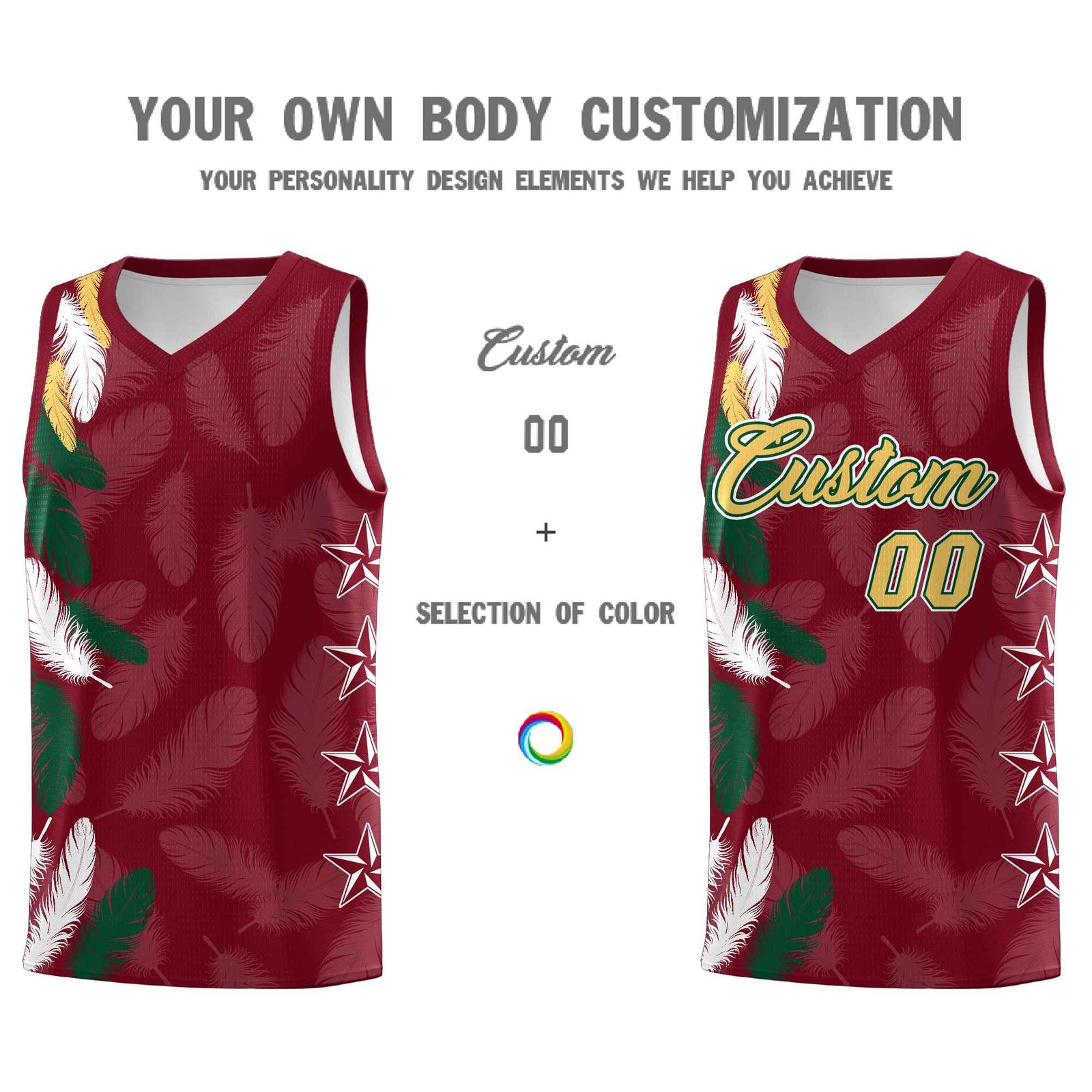 Custom Youth Basketball Jersey Crimson Old Gold Feather Series Sports Uniform