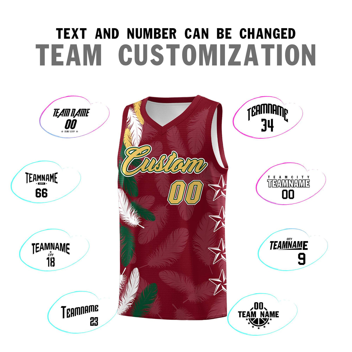 Custom Youth Basketball Jersey Crimson Old Gold Feather Series Sports Uniform