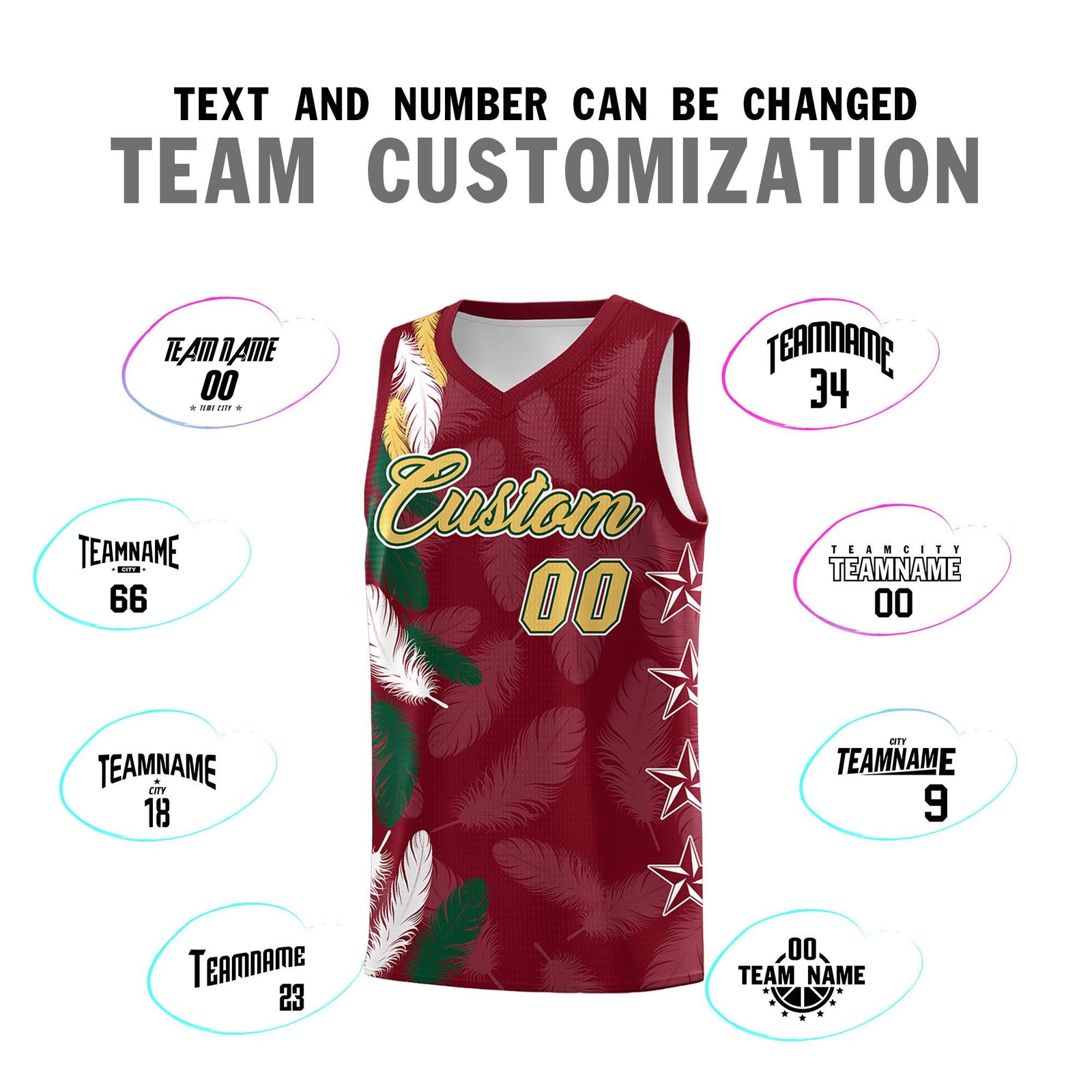 Custom Youth Basketball Jersey Crimson Old Gold Feather Series Sports Uniform