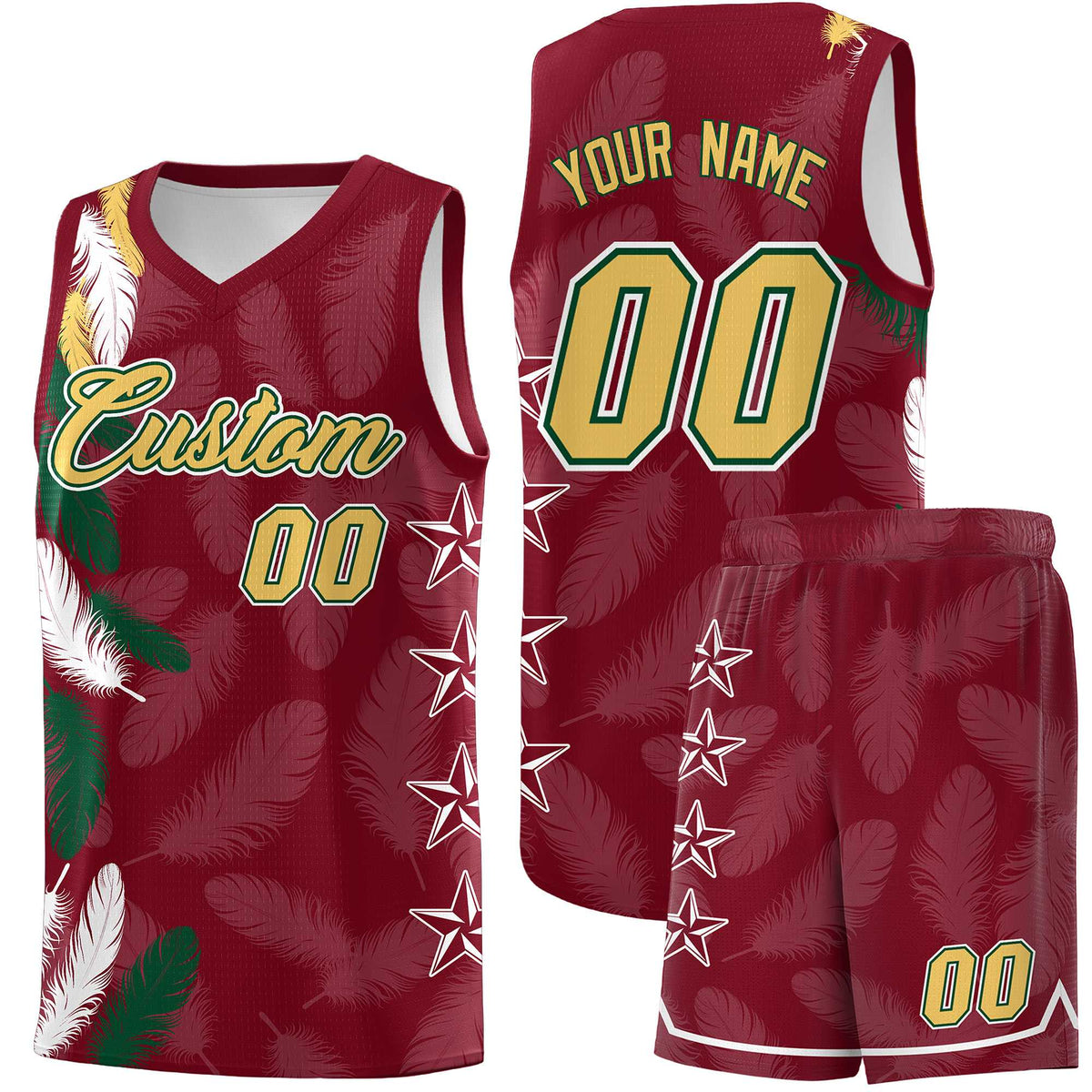Custom Youth Basketball Jersey Crimson Old Gold Feather Series Sports Uniform