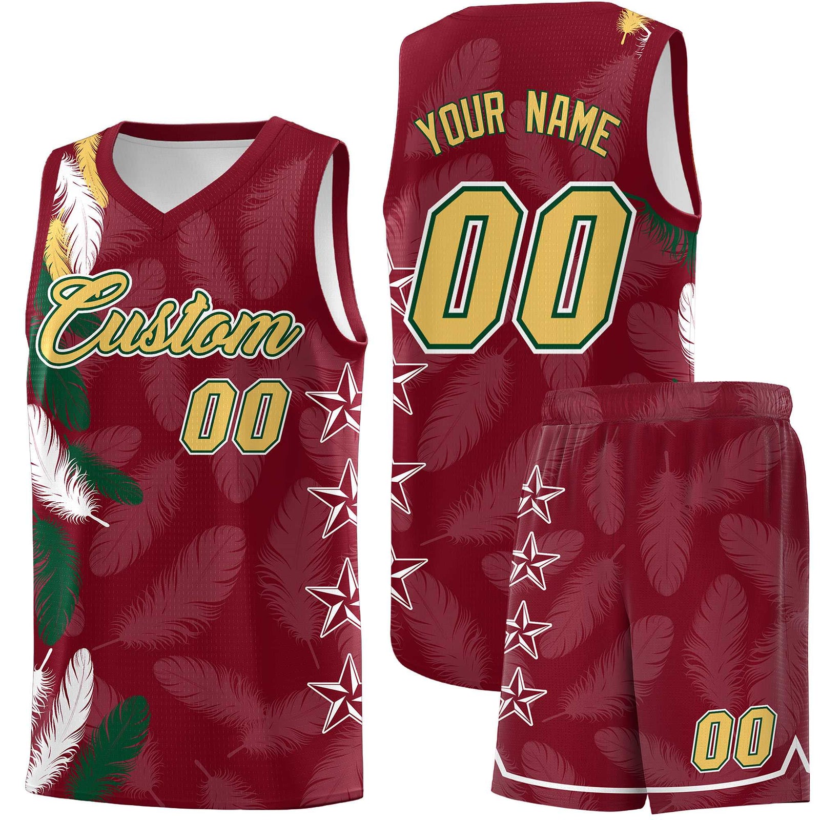 Custom Youth Basketball Jersey Crimson Old Gold Feather Series Sports Uniform