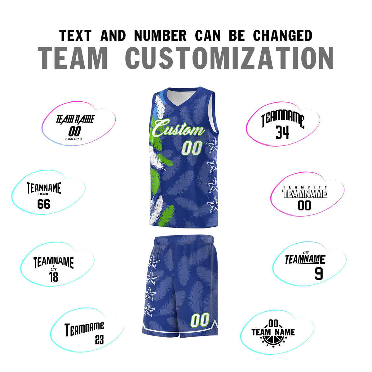 Custom Youth Basketball Jersey Royal White Feather Series Sports Uniform