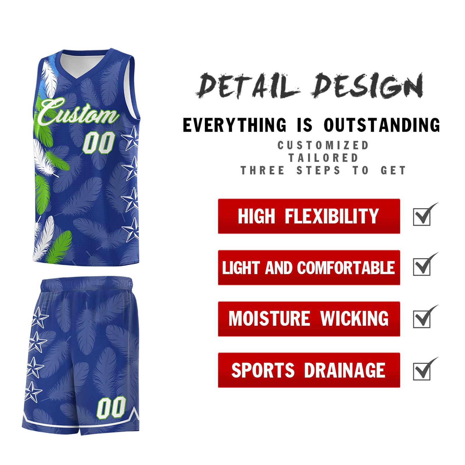 Custom Youth Basketball Jersey Royal White Feather Series Sports Uniform