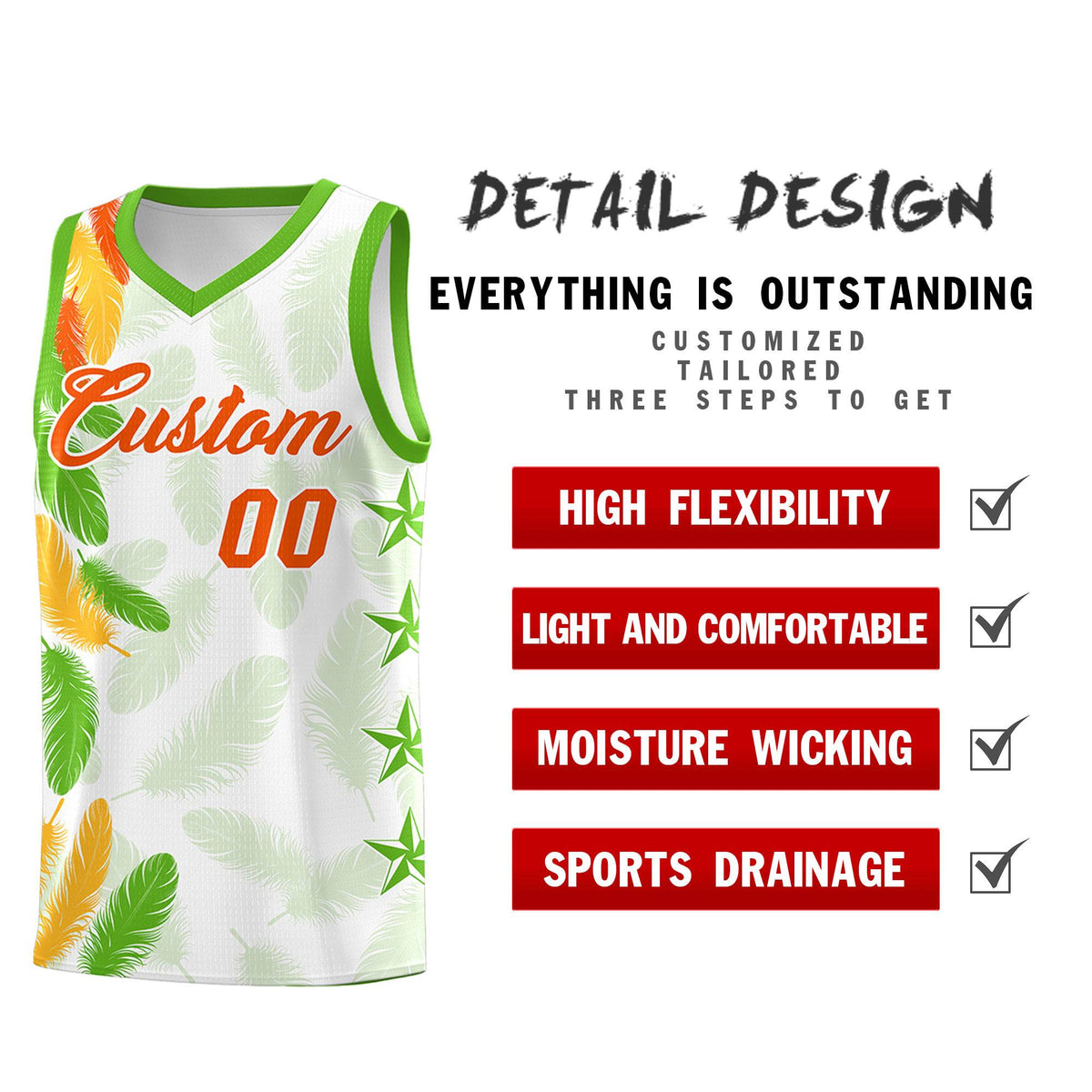 Custom Youth Basketball Jersey White Orange Feather Series Sports Uniform
