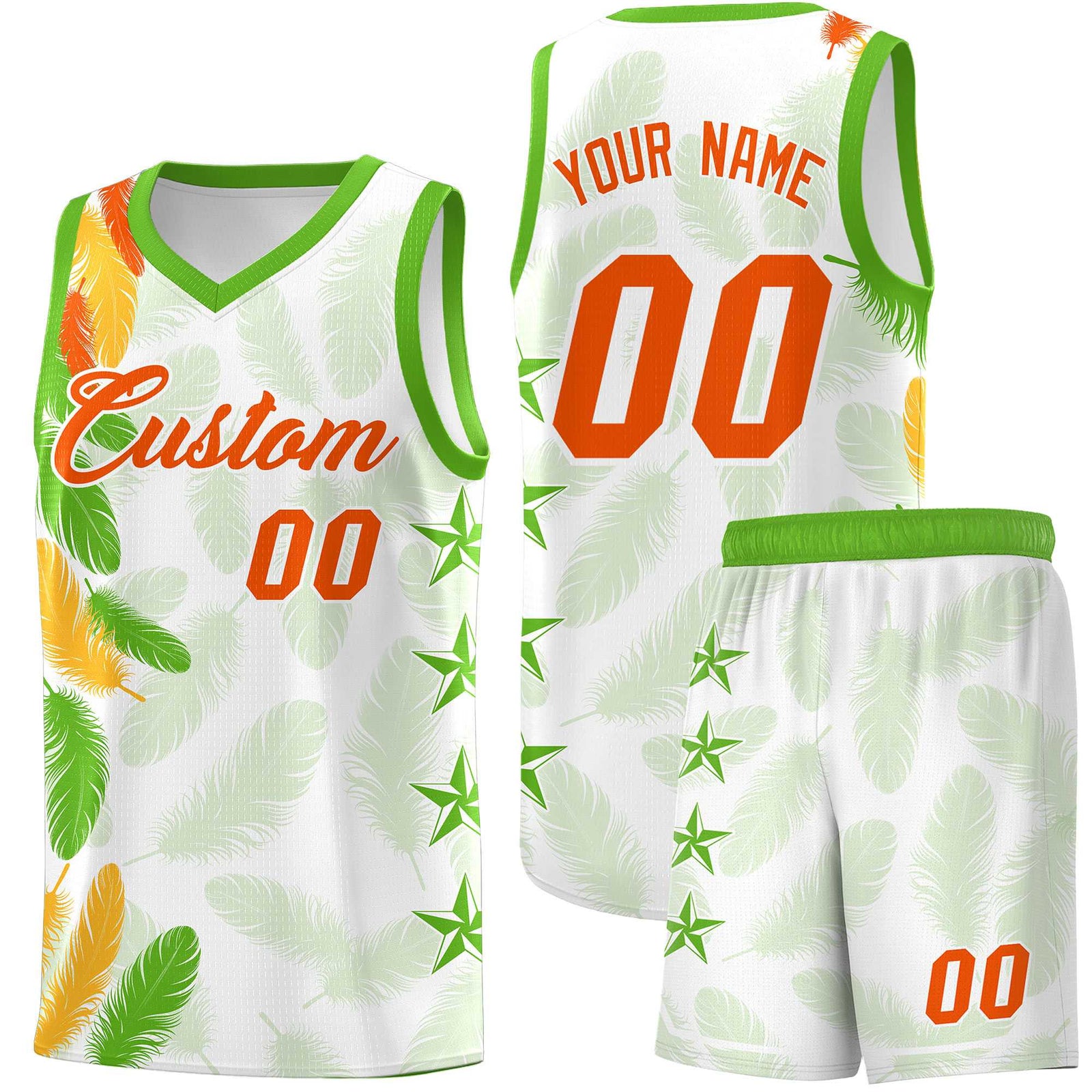 Custom Youth Basketball Jersey White Orange Feather Series Sports Uniform