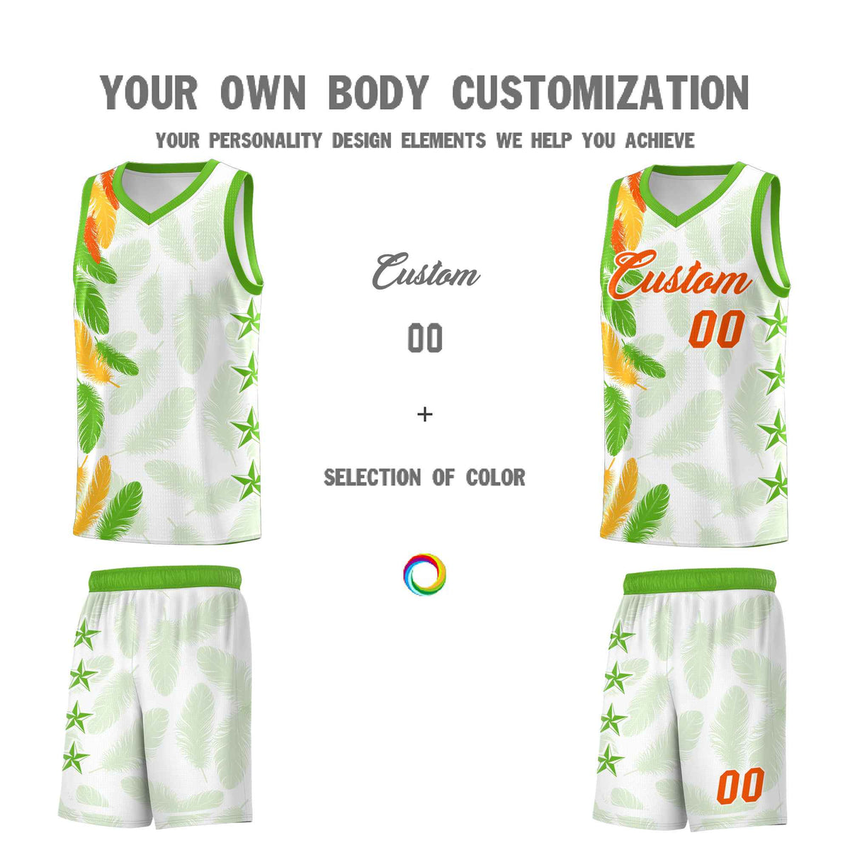 Custom Youth Basketball Jersey White Orange Feather Series Sports Uniform