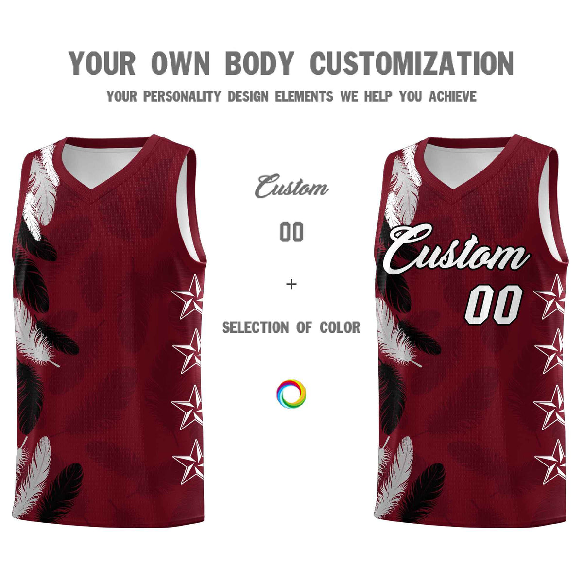 Custom Youth Basketball Jersey Maroon White Feather Series Sports Uniform