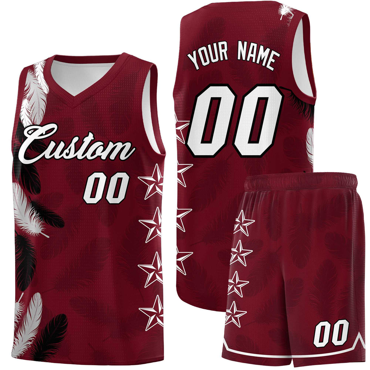 Custom Youth Basketball Jersey Maroon White Feather Series Sports Uniform