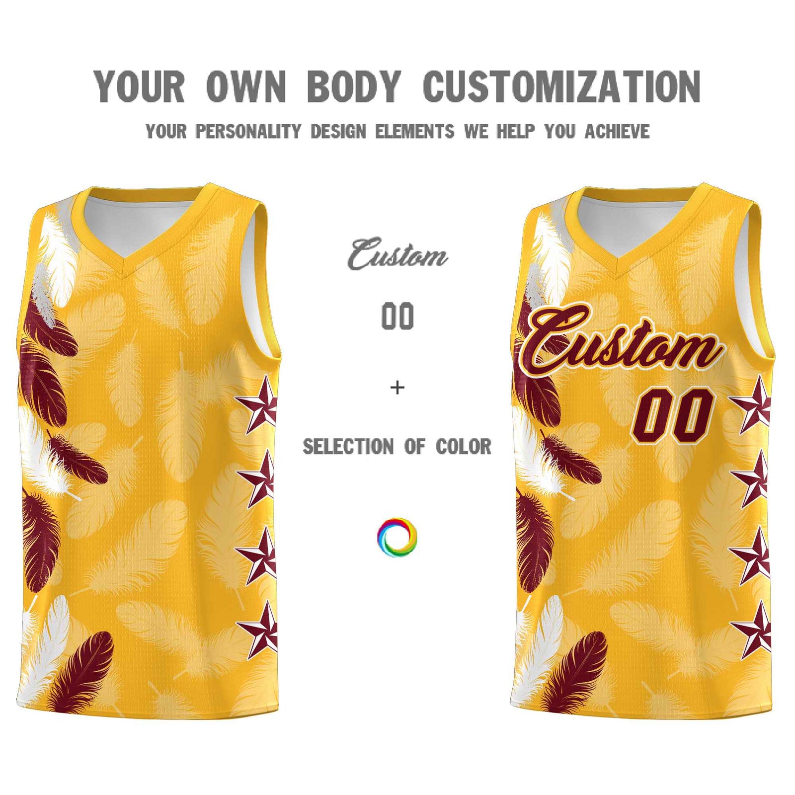Custom Youth Basketball Jersey Gold Crimson Feather Series Sports Uniform