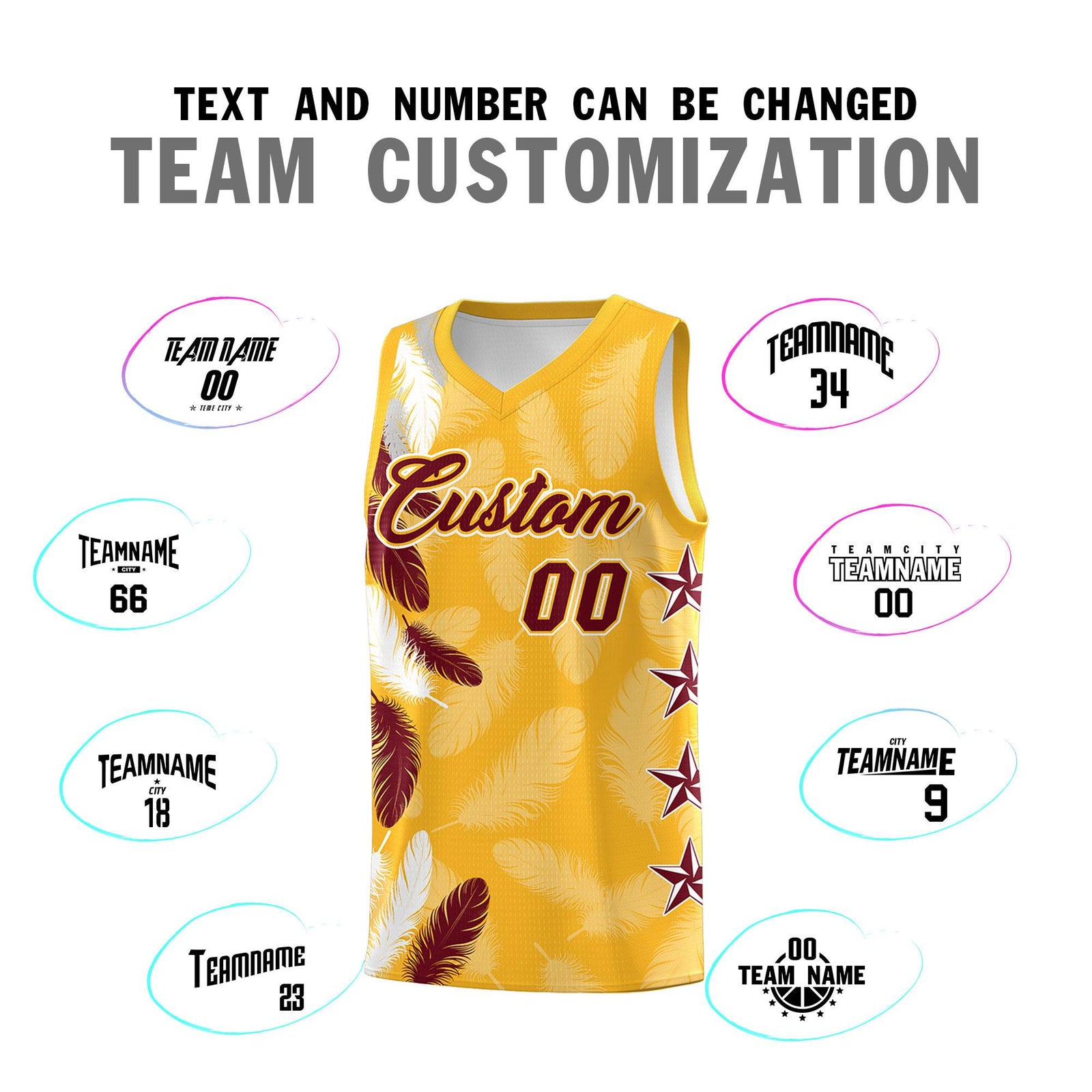 Custom Youth Basketball Jersey Gold Crimson Feather Series Sports Uniform