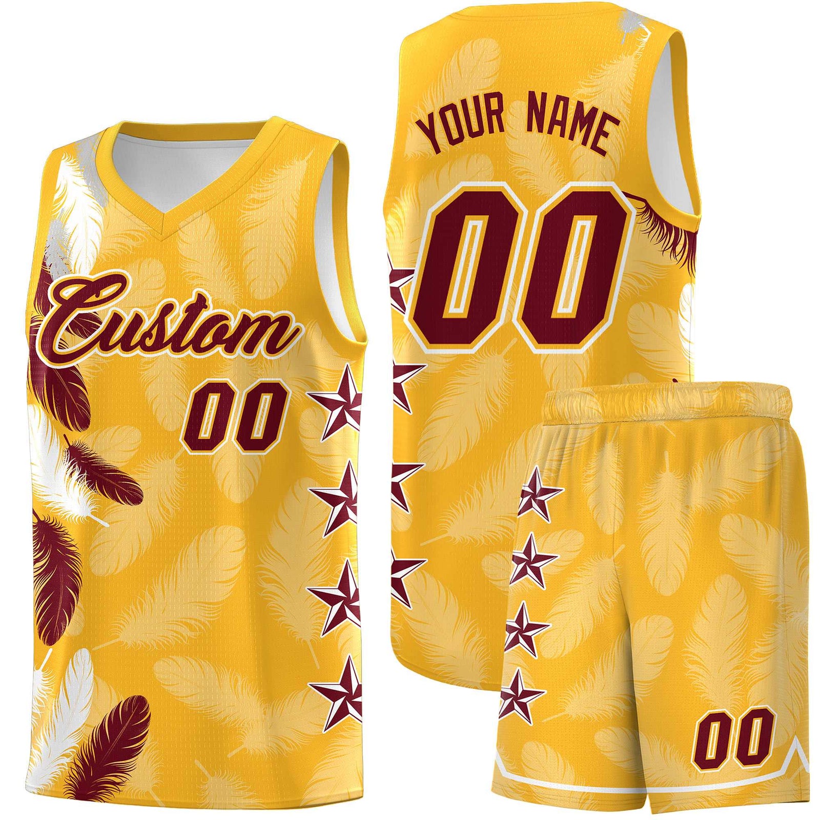 Custom Youth Basketball Jersey Gold Crimson Feather Series Sports Uniform