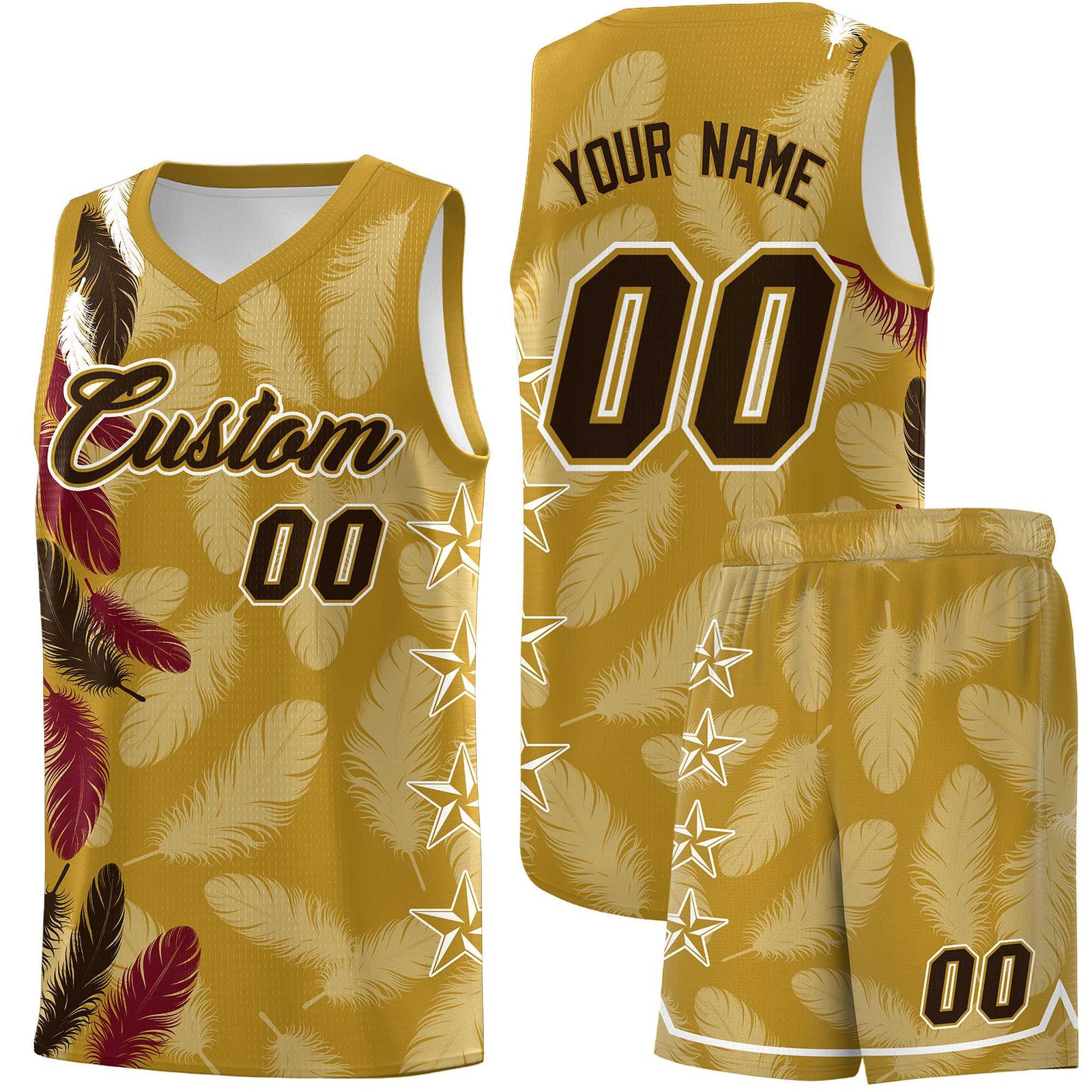 Custom Youth Basketball Jersey Old Gold Brown Feather Series Sports Uniform