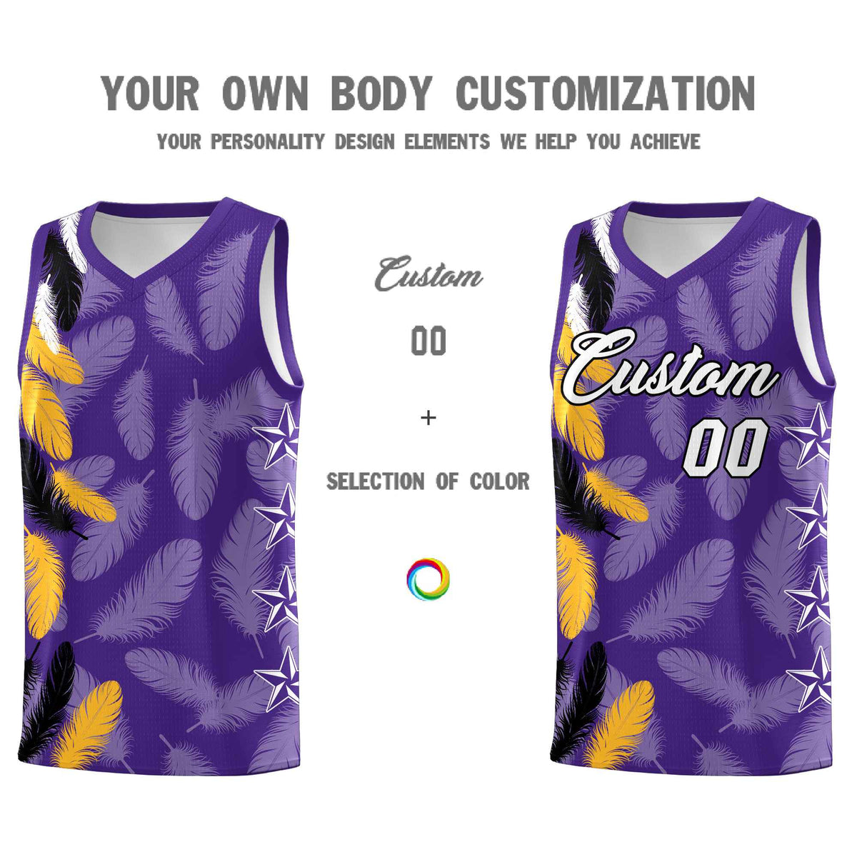 Custom Youth Basketball Jersey Purple White Feather Series Sports Uniform
