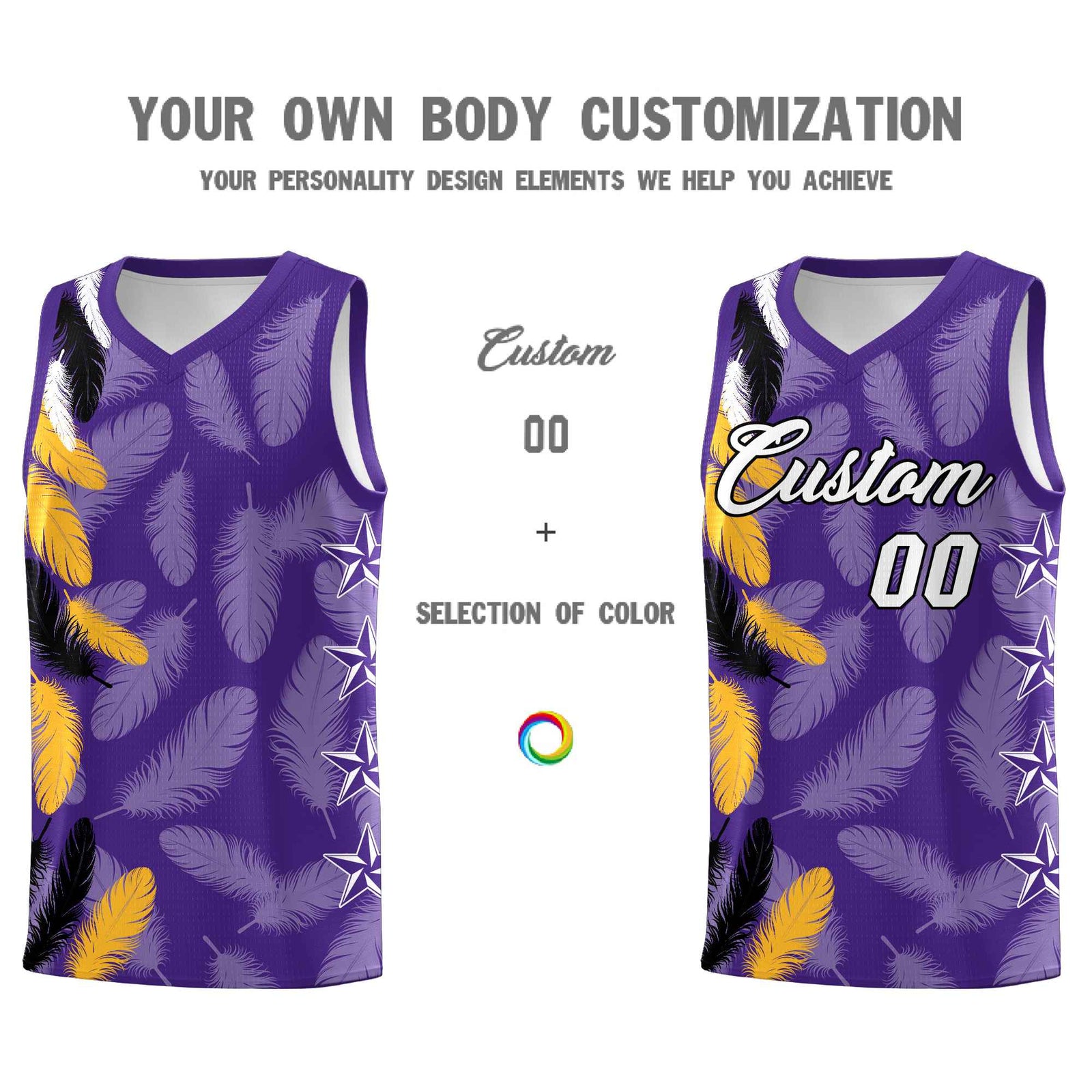 Custom Youth Basketball Jersey Purple White Feather Series Sports Uniform